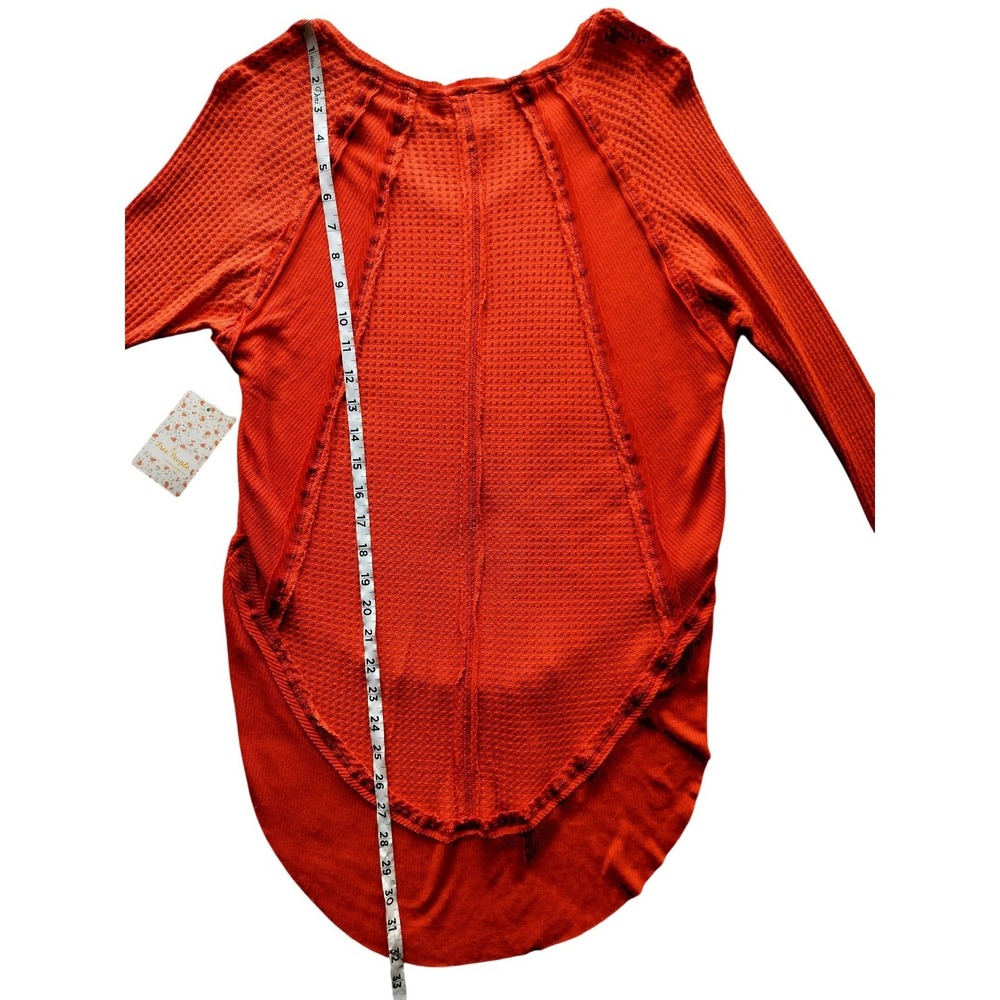New Free People Women's Orange Catalina Waffle Knit Thermal Top Size XS - Picture 8 of 11